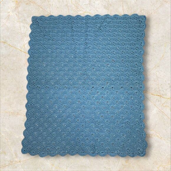 Vintage Handmade Baby Blue Crochet Afghan Blanket Size 29.5”x35” Excellent - Picture 1 of 4